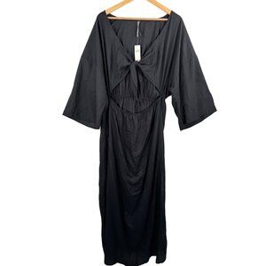 Anthropologie kimono sleeve cut out cover up dress black beach sz L